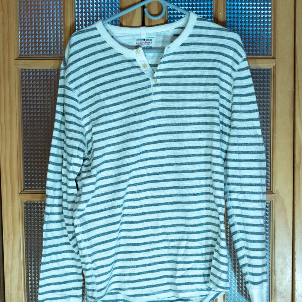 Lucky Brand Gray and White Striped Shirt